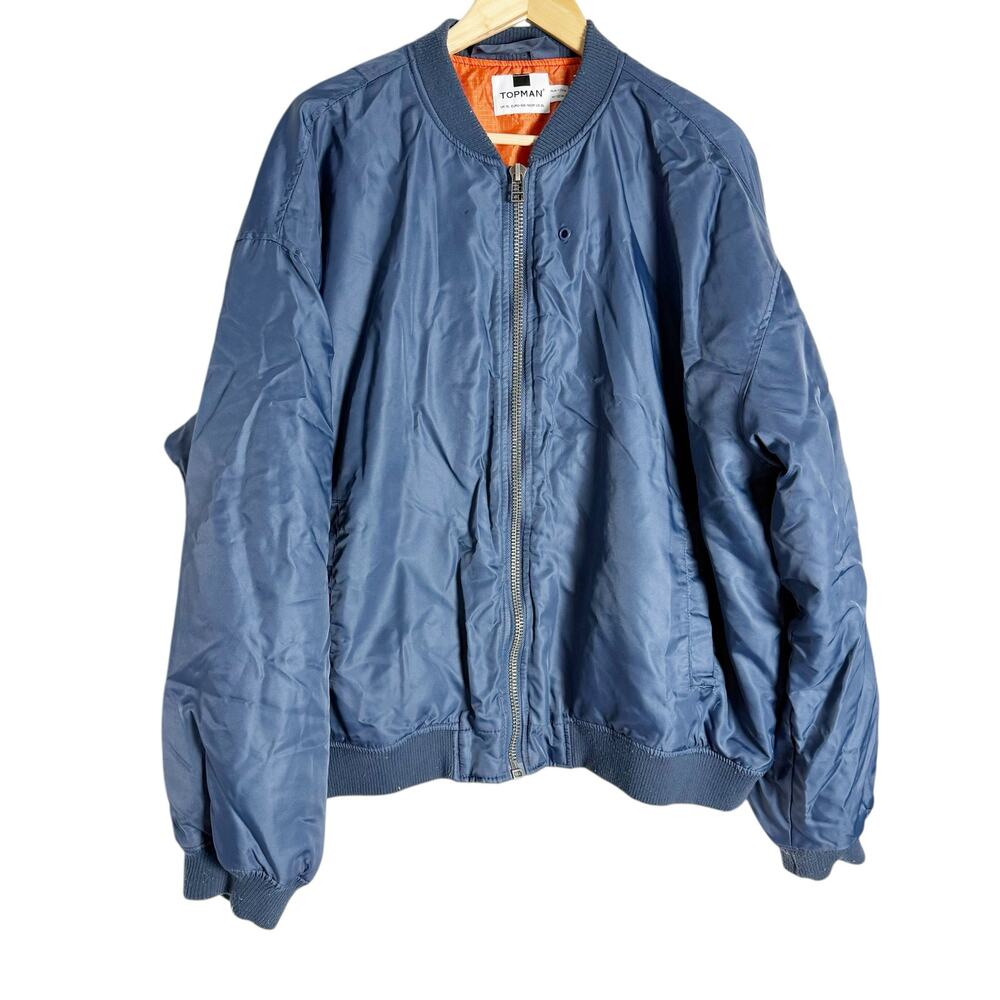 Topman Navy Blue Full Zip Nylon Bomber Jacket Size XL